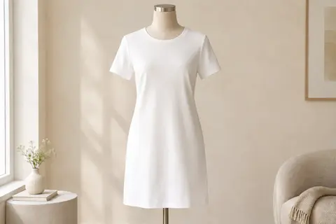 Robe tee-shirt JDY unie Cloud Dancer, à col rond, manches courtes et coupe droite