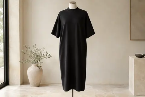 Robe tee-shirt noire Urban Classics à coupe oversize, manches larges et longueur au mollet