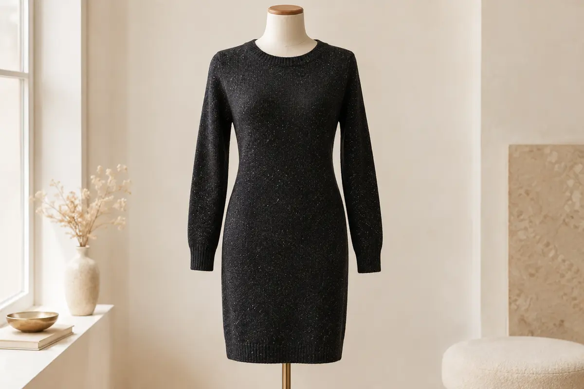 Robe pull Vero Moda en maille noire à col rond, manches longues et poignets côtelés